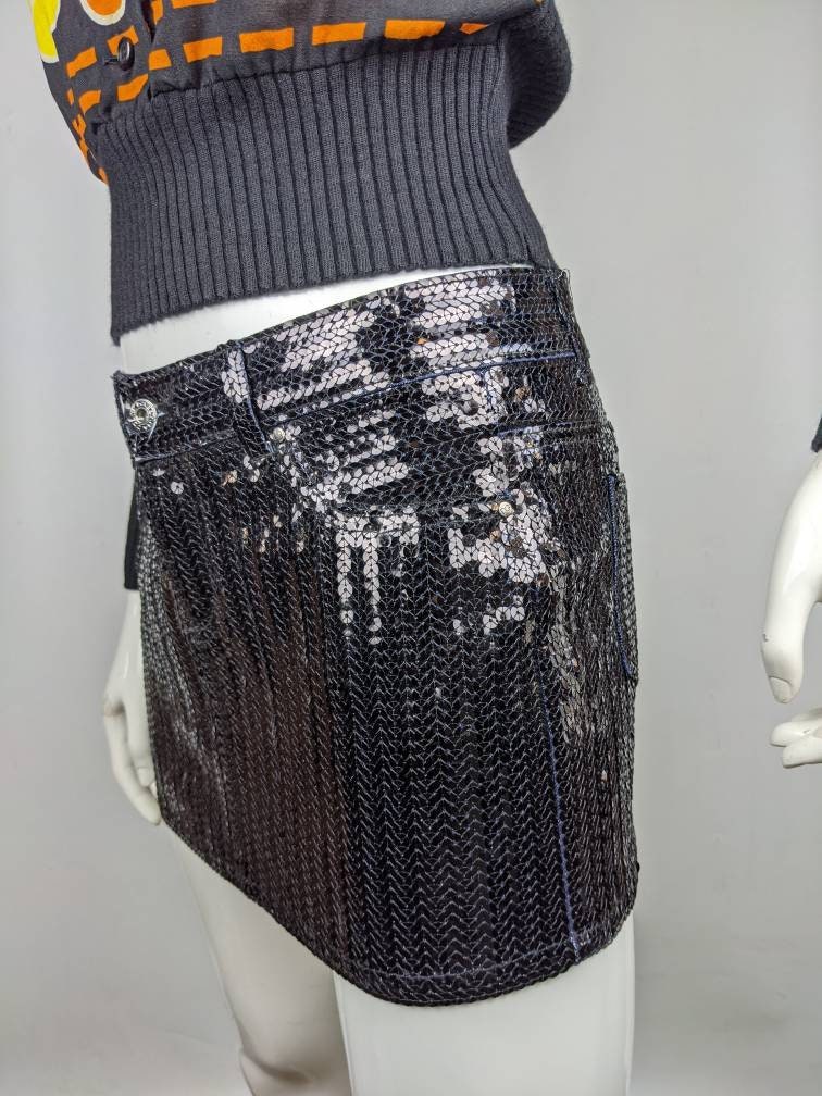 Y2k Vintage DOLCE GABBANA Sequins Mini Skirt. D&G Black
