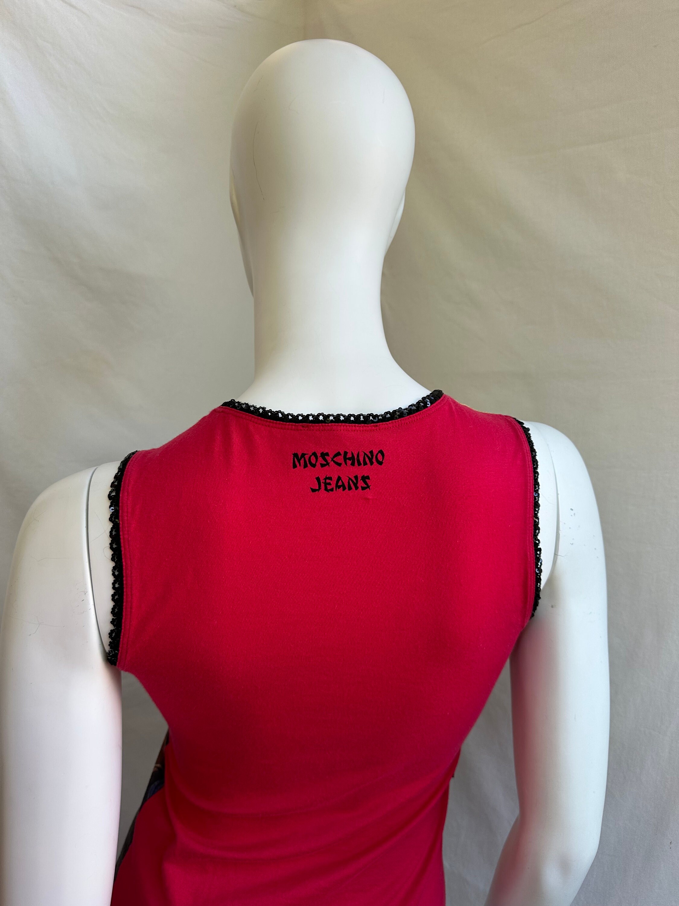 Y2K MOSCHINO モスキーノ リボン タンクトップ Y2k Vintage Moschino Red Tank Top, Japanese Woman Geisha
