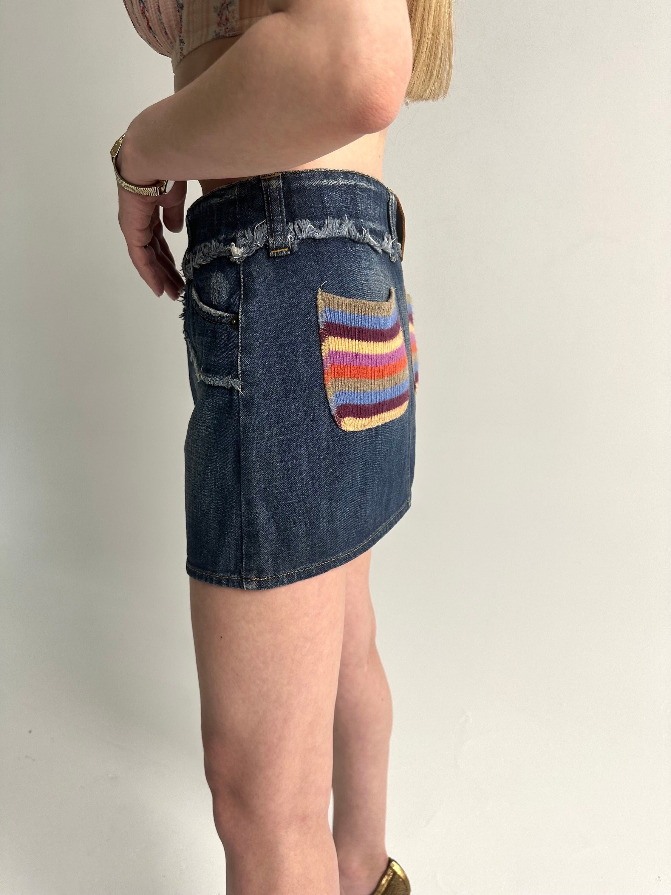 Y2k Vintage DOLCE and GABBANA Denim Mini Skirt. Knitted Striped