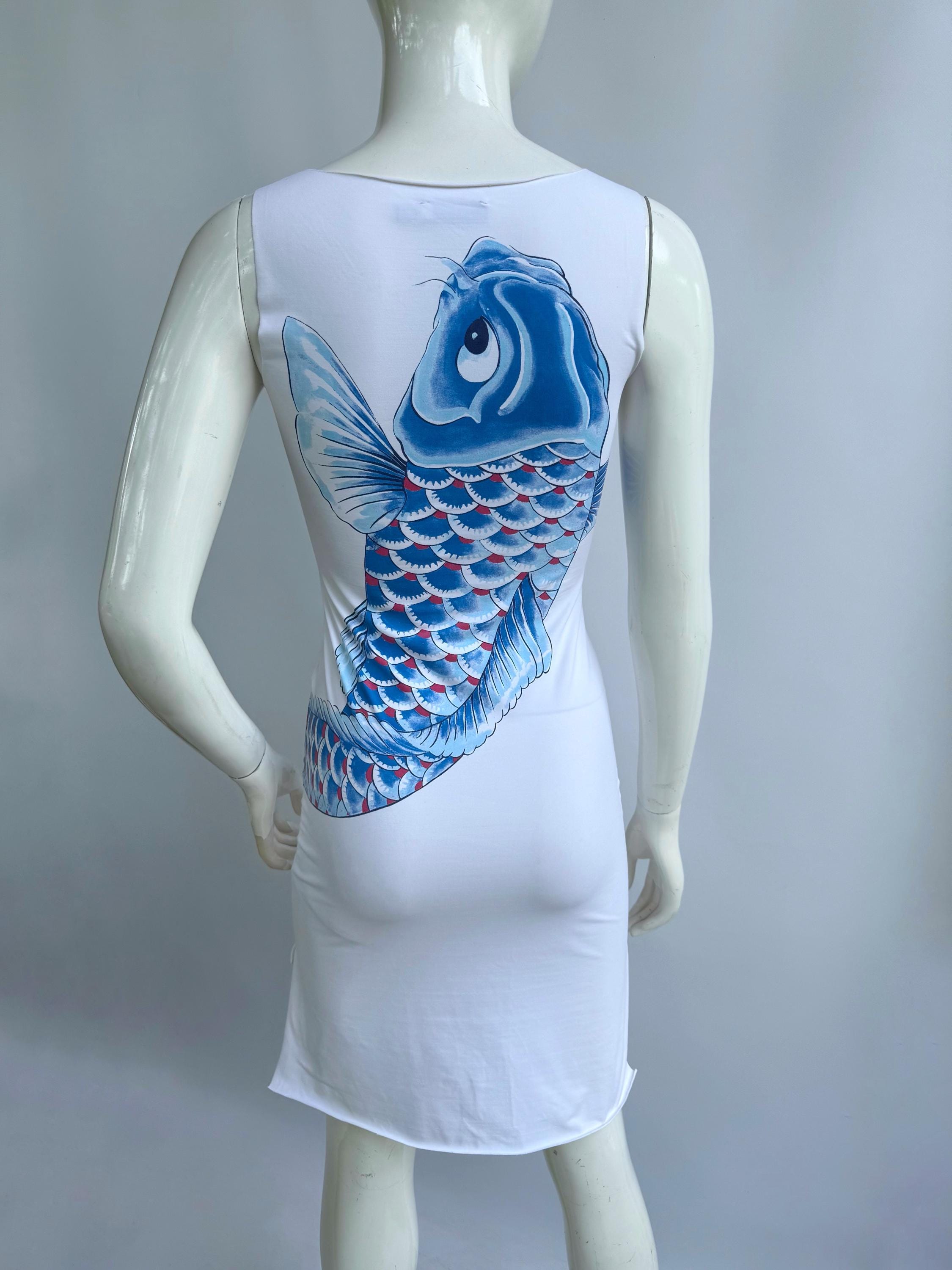 Y2k Vintage Moschino White Tank Dress, Japanese Koi Fish Dress - Etsy