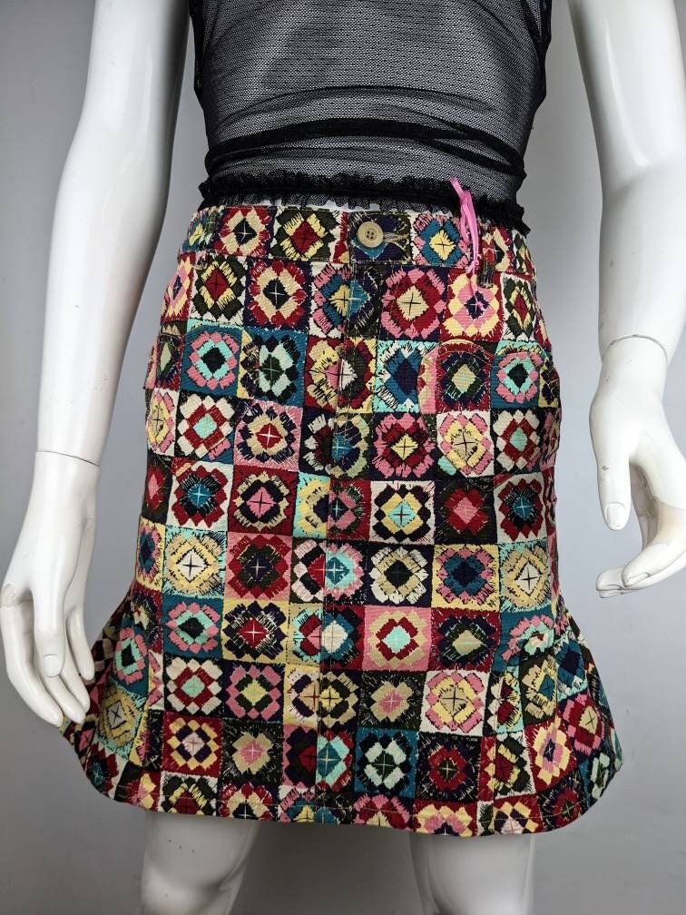 Y2k Vintage Moschino Crochet Skirt, Multicolor Midi Skirt