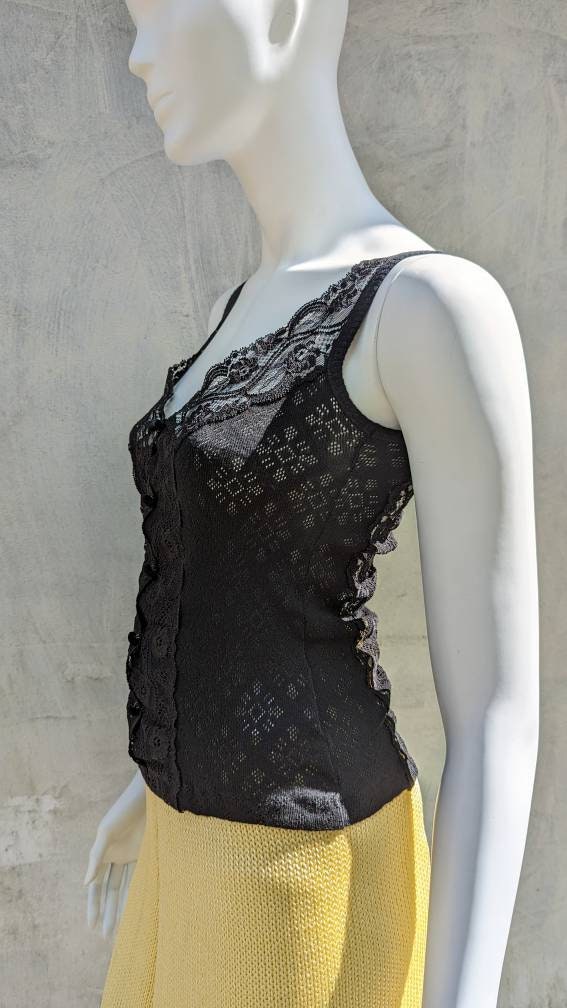 Vintage 90s DOLCE GABBANA Lace Tank Top | D&G Black V-neck Top