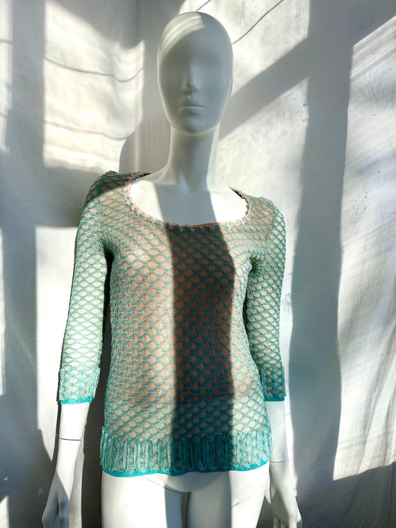 Christian Lacroix, Vintage Christian Lacroix Knit Top, Lurex Blue Blouse