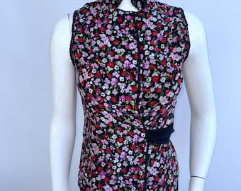 Vintage Dolce Gabbana Floral Blouse, Wrap Shirt Tie Waist