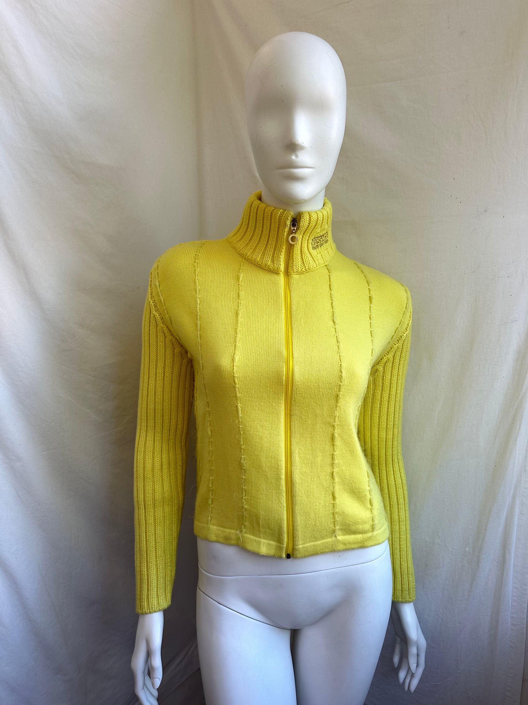 Y2k Vintage VERSACE Jeans Couture Yellow Zip up Sweater - Etsy