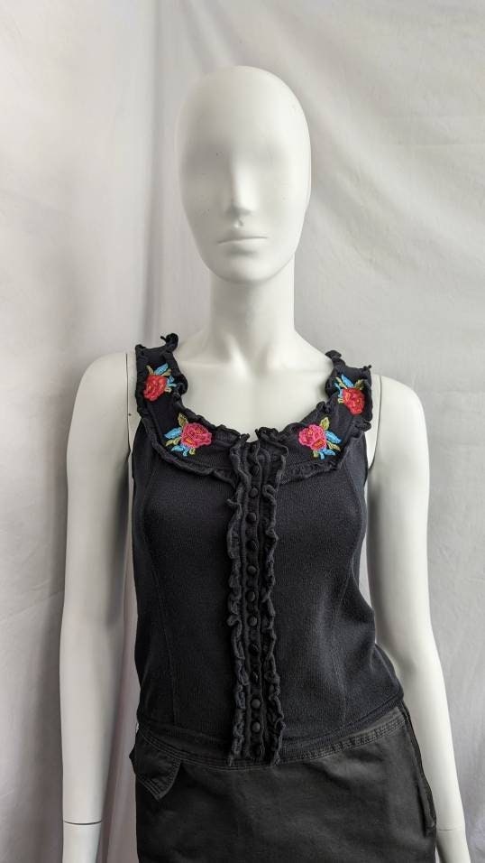 【美品】BLUGIRL　BLUMARINE ブルーガール　ブラックニット Vintage 90s BLUMARINE Knit Top. Blugirl Tank Top Floral