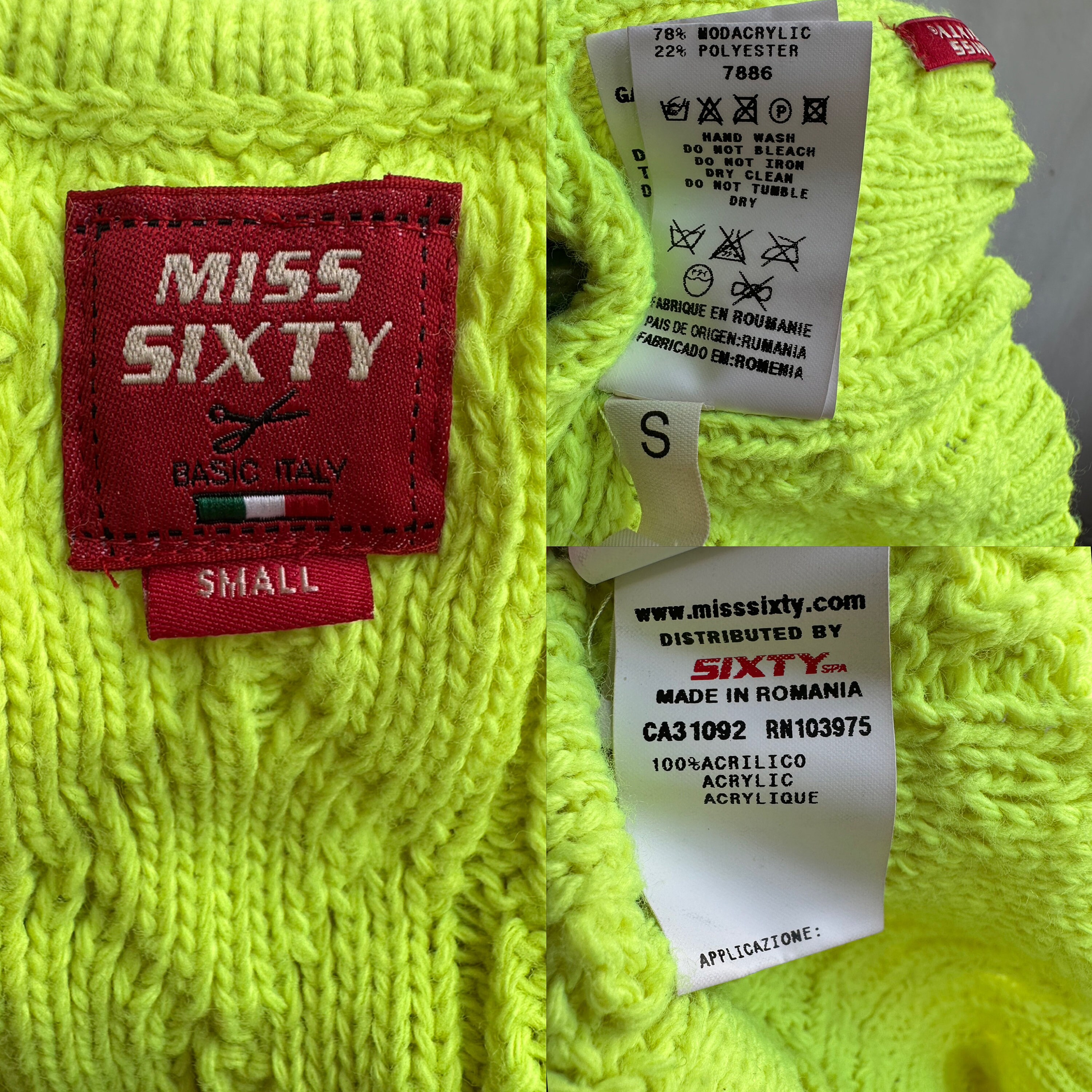 Y2k Vintage Miss Sixty Yellow Knitting Halter Top, Neon Green 