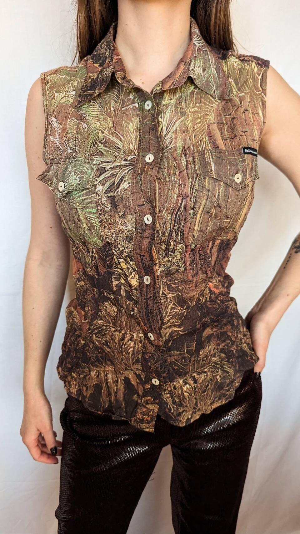 Vintage 90s DOLCE GABBANA Shirt. D&G Overprint Camouflage