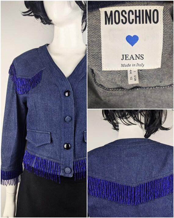 vintage 90s MOSCHINO fringes jacket. western crop… - image 2