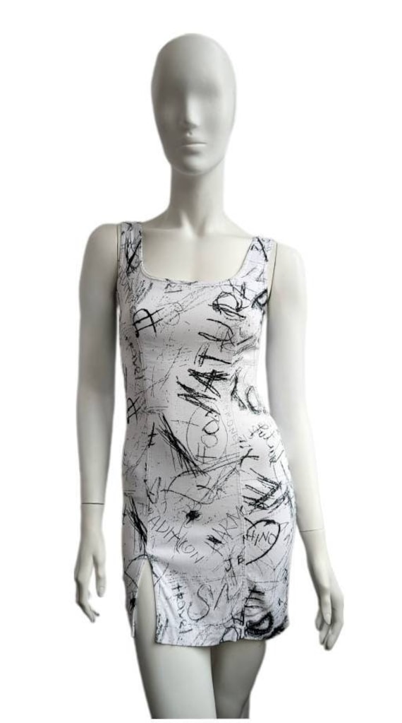 vintage 90s MOSCHINO black and white graffiti dre… - image 10