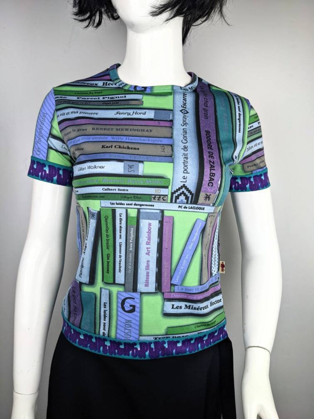 Vintage 90s JP Gaultier Top Books Printed, Stretch Blue T-shirt - Etsy