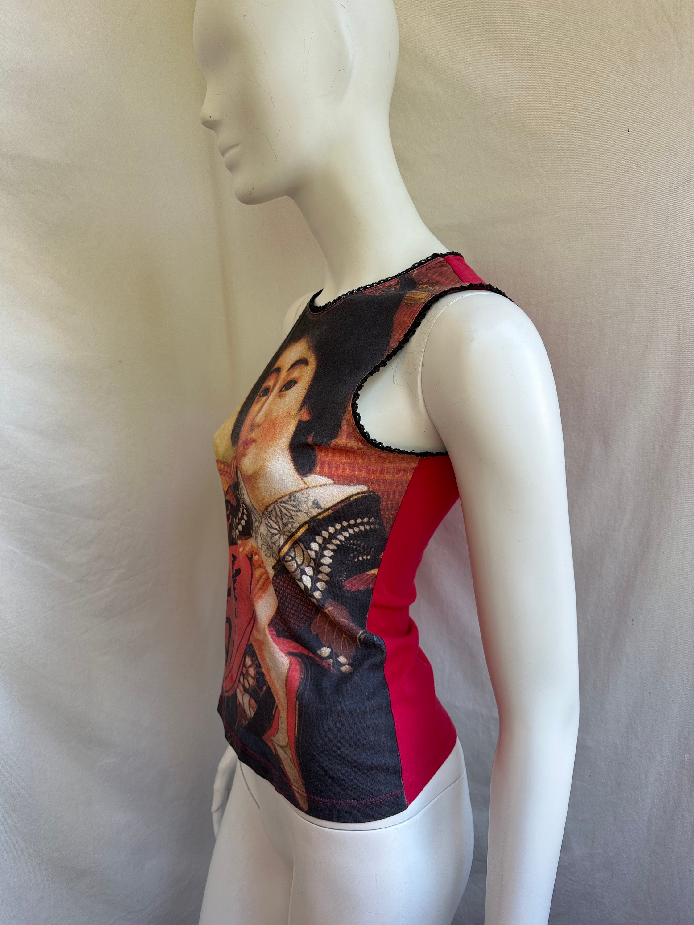 Y2k Vintage Moschino Red Tank Top, Japanese Woman Geisha
