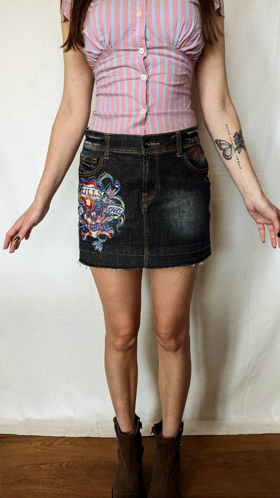 Y2k Ed Hardy X Christian Audigier Denim Mini Skirt Y2k Ed Hardy X Christian Audigier Denim Mini Skirt