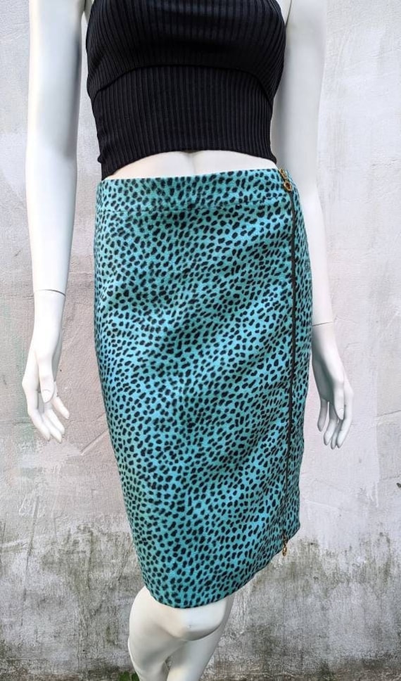 y2k vintage VERSACE animal midi skirt. blue pensi… - image 1