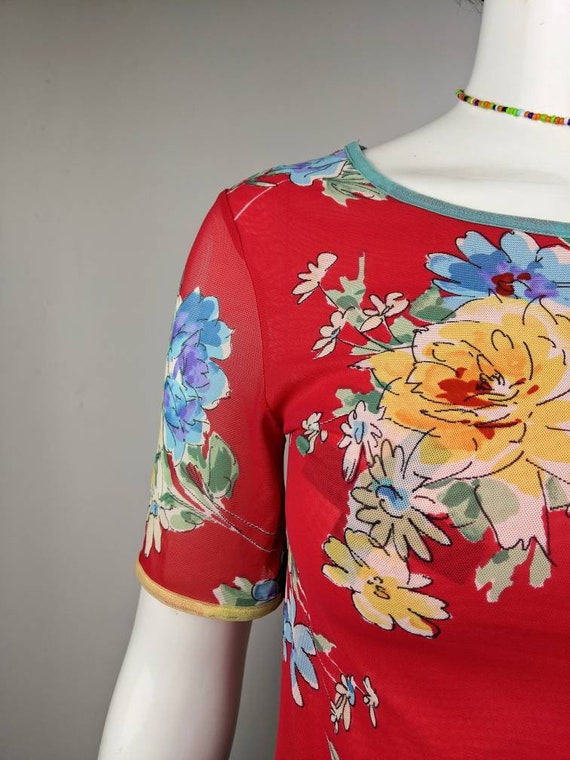 vintage 90s LA PERLA mesh top floral print. botan… - image 6