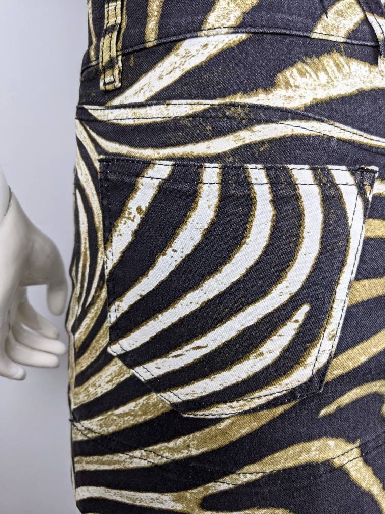 Y2k Vintage Just Cavalli Tiger Skirt, Animal Print Denim Mini