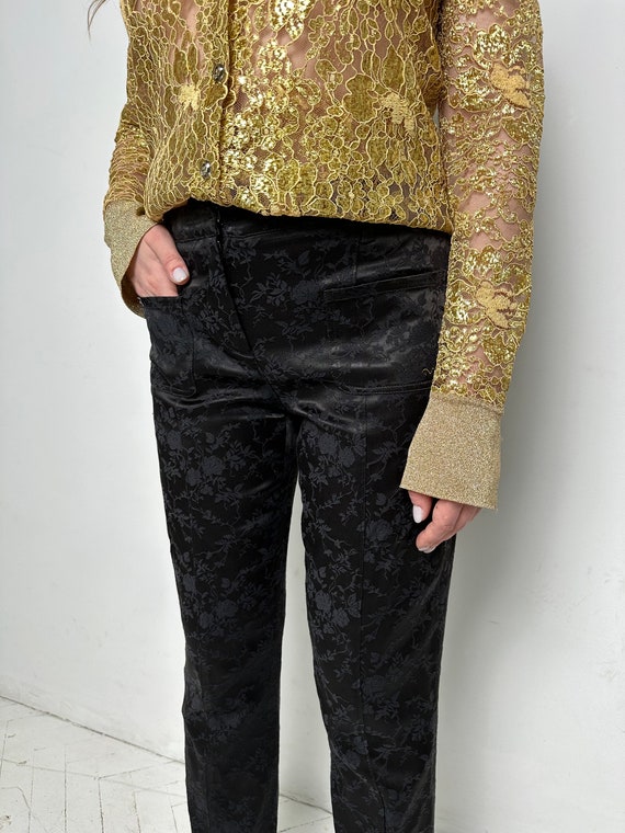 Y2k Vintage Dolce Gabbana Satin Black Pants, Floral Lace Pants