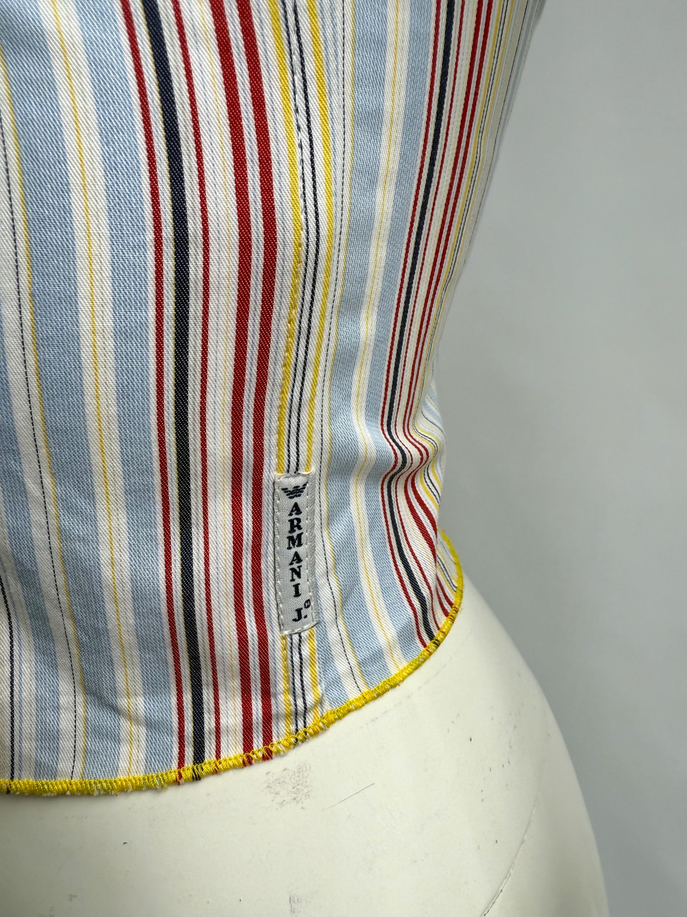 Y2k Vintage Armani Jeans Bustier, Multicolor Striped Cotton Corset