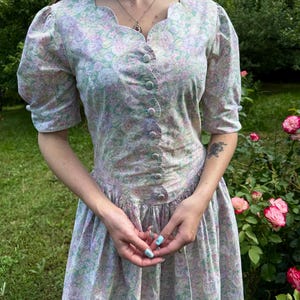 Vintage 80s Laura Ashley Floral Dress, Garden Party Dress