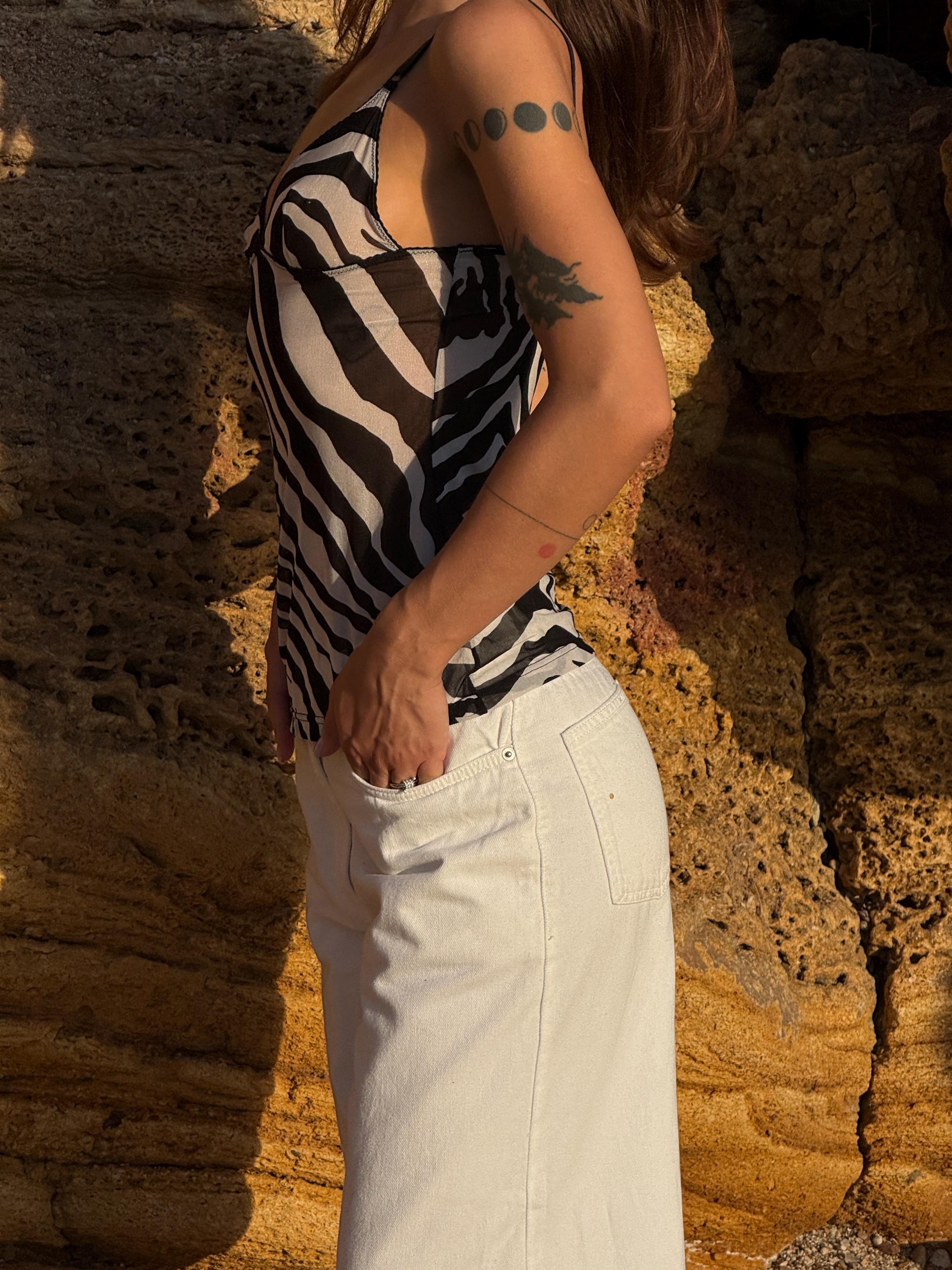 Y2k Vintage Dolce Gabbana Mesh Zebra Top, Slip Tank Top Spaghetti