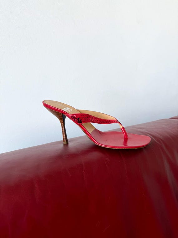Moschino, Y2k Vintage Moschino Red Heeled Thong Sandals, Size 38