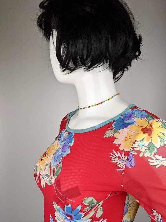 vintage 90s LA PERLA mesh top floral print. botan… - image 7