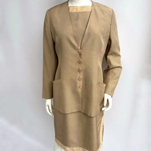 Vintage 90s Valentino Beige Suit, Silk Dress and Jacket 2-Piece Set