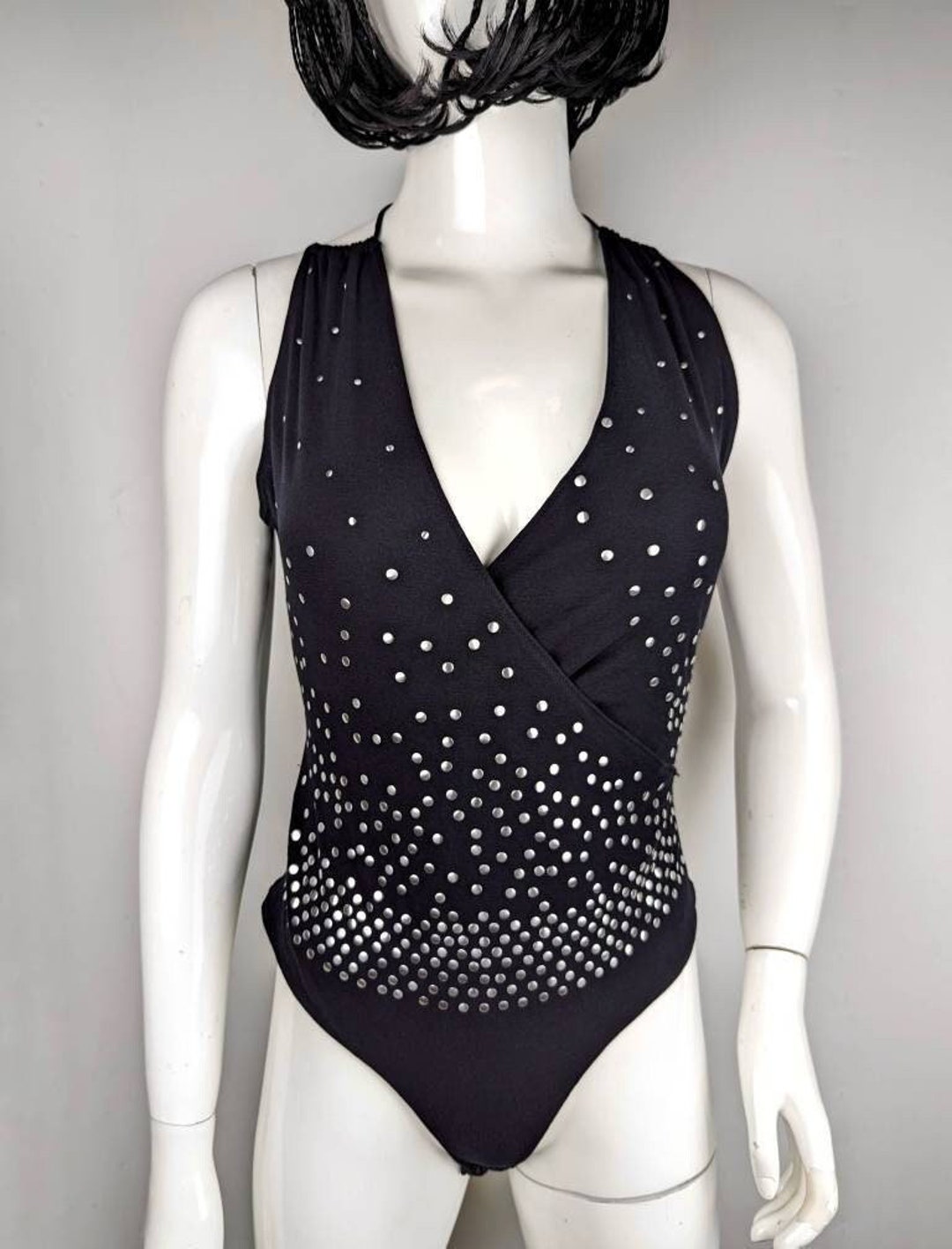 Y2k Vintage MOSCHINO Black Bodysuit. Metal Studded Cotton