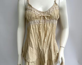 Y2k Vintage Beige Wrinkled Top Ambra, Cream Crumpled Romantic Top