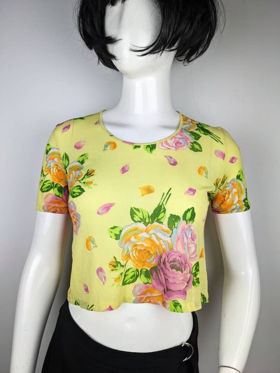 vintage 90s KENZO mesh crop top floral print. Ken… - image 1