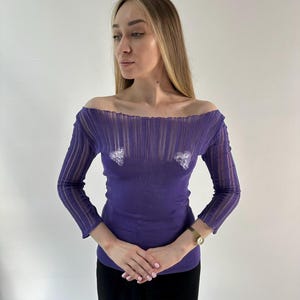 Y2k Vintage Alberta Ferretti Knit Top, Off Shoulder Purple Top