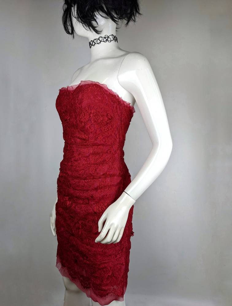 Y2k Vintage Dolce Gabbana Red Lace Dress, Bustier Bodycon Dress, Strapless Cocktail Gown - Etsy Y2k Vintage Dolce Gabbana Red Lace Dress, Bustier Bodycon Dress, Strapless Cocktail Gown - Etsy
