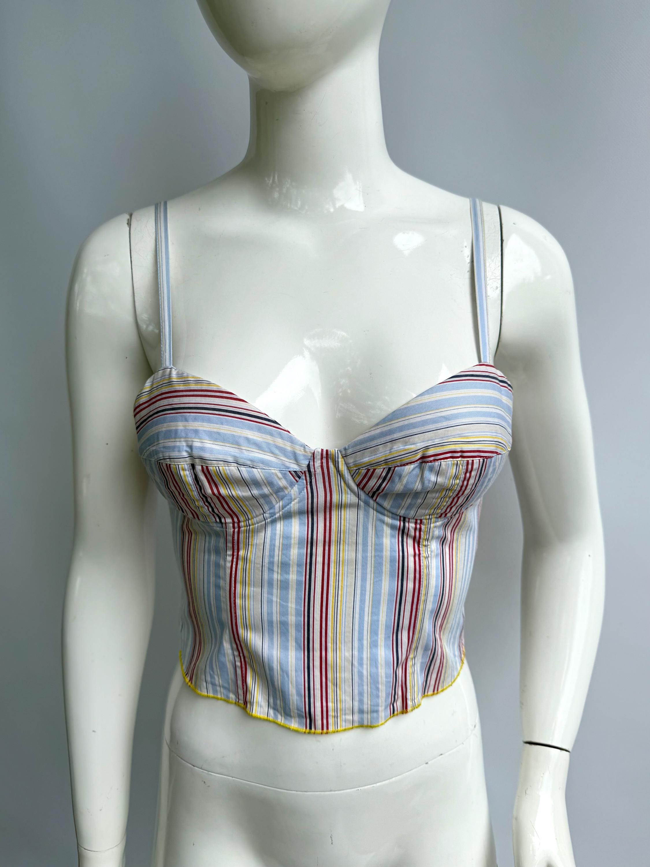 トップス Y2K Archive Armani J Corset Bustier Top Y2k Vintage Armani Jeans Bustier, Multicolor Striped Cotton Corset