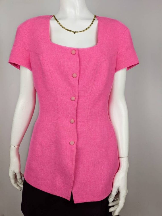 vintage 90s THIERRY MUGLER pink jacket. short sle… - image 1