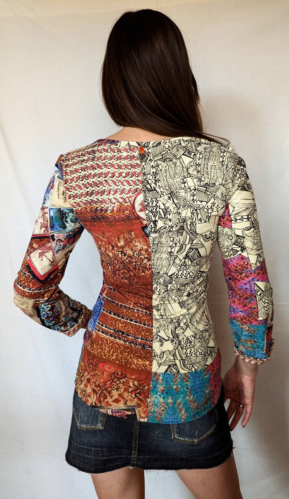 Y2K Save The Queen トップ、ヴィンテージカードプリント、イタリア製