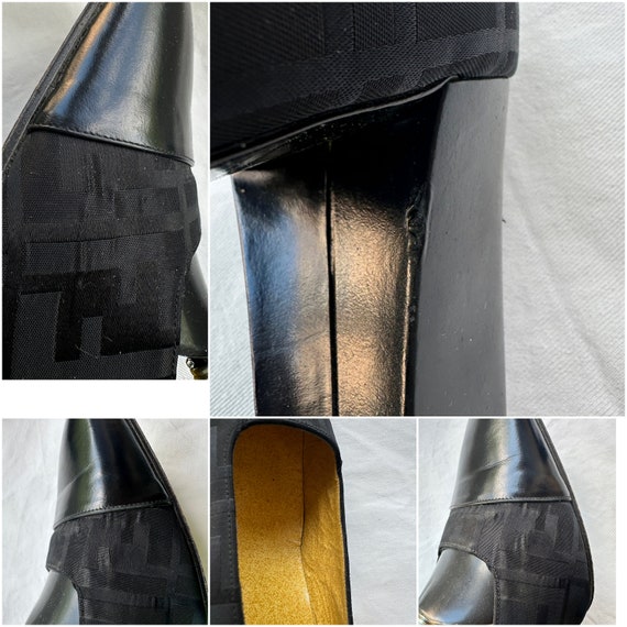 Vintage 80s FENDI Zucca Monogram Heels, Black Pumps Square Vintage 80s FENDI Zucca Monogram Heels, Black Pumps Square