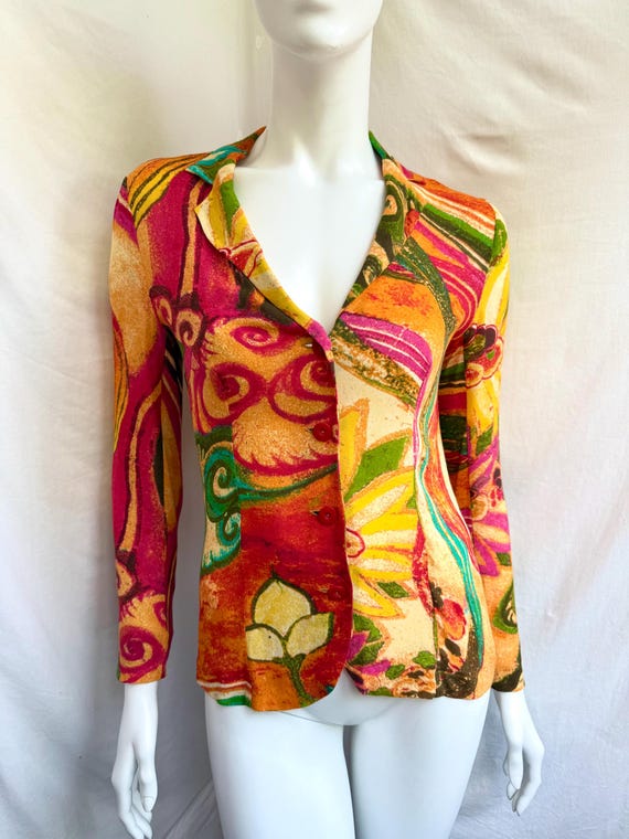 Kenzo, Vintage 90s Kenzo Multicolor Blouse, Summer Abstract Jacket