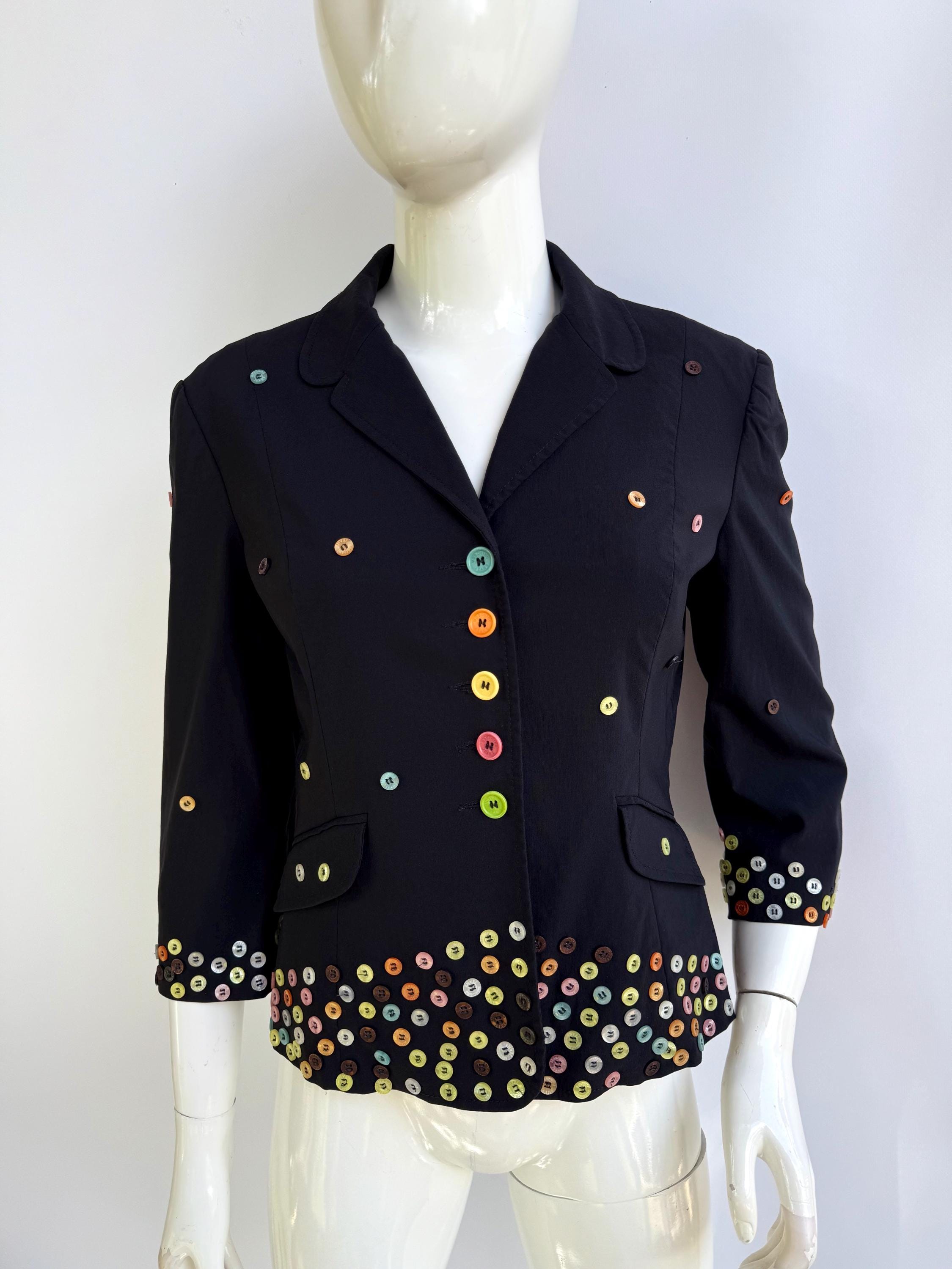 Y2k Vintage Moschino Multi Buttons Blazer, Black Jacket Multicolor