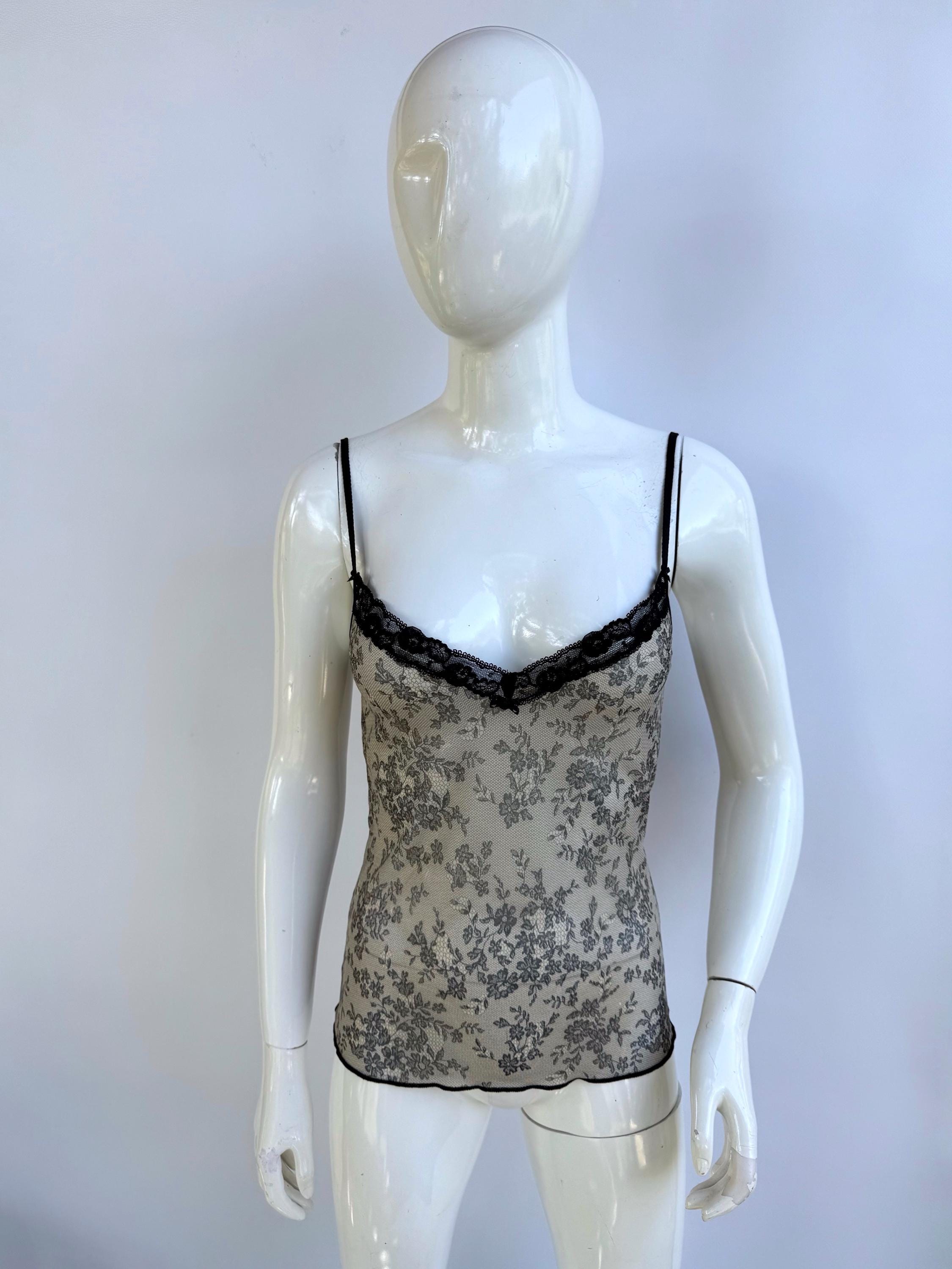 Y2k Vintage Moschino Mesh Cami Top, Lace Slip Tank Top Spaghetti