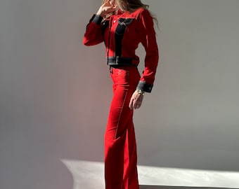 Vintage 90s Roccobarocco Red Suit, Crop Jacket and Pants Set