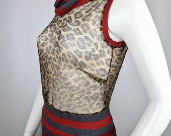 Y2k Vintage Dolce Gabbana Leopard Mesh Top, Knitted Stripped