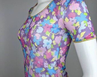 Y2k Vintage DOLCE GABBANA Mesh Top. Floral Pink and Purple Y2k Vintage DOLCE GABBANA Mesh Top. Floral Pink and Purple