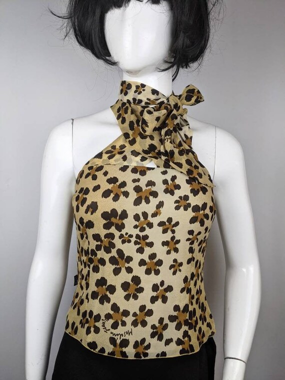 Vintage 90s MOSCHINO Halter Top Leopard Floral Pr… - image 1