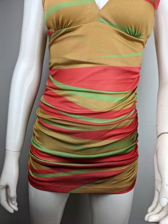 y2k vintage FERRE striped dress. green red beige … - image 5