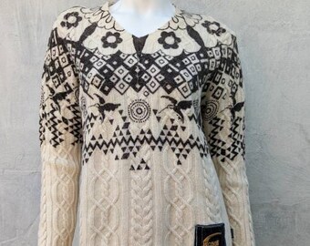 vintage 90s JUST CAVALLI wool sweater. beige knitted abstract pullover