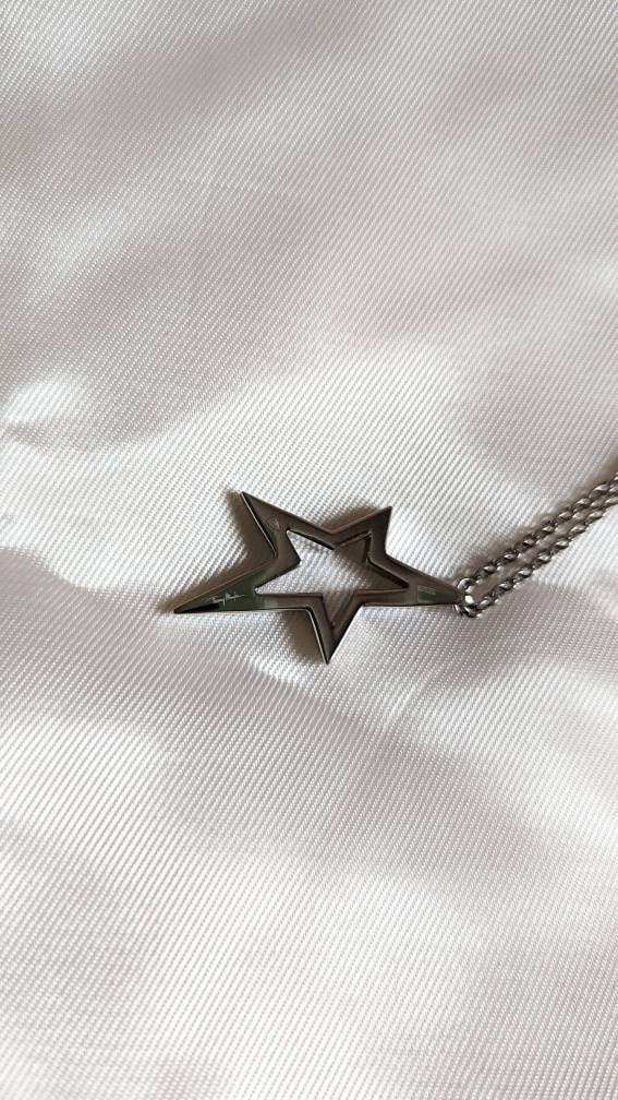 Y2k Vintage Thierry Mugler Silver Necklace, Star Crystals Pendant