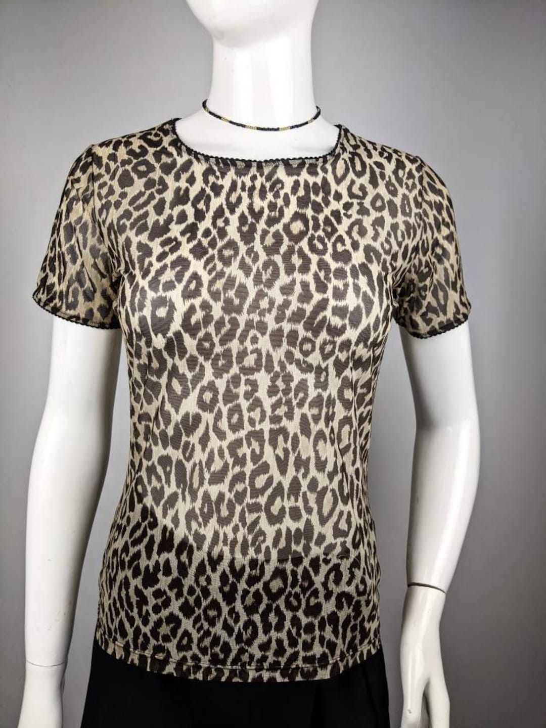 Y2k Vintage DOLCE GABBANA Leopard Mesh Top D&G Animal Blouse 