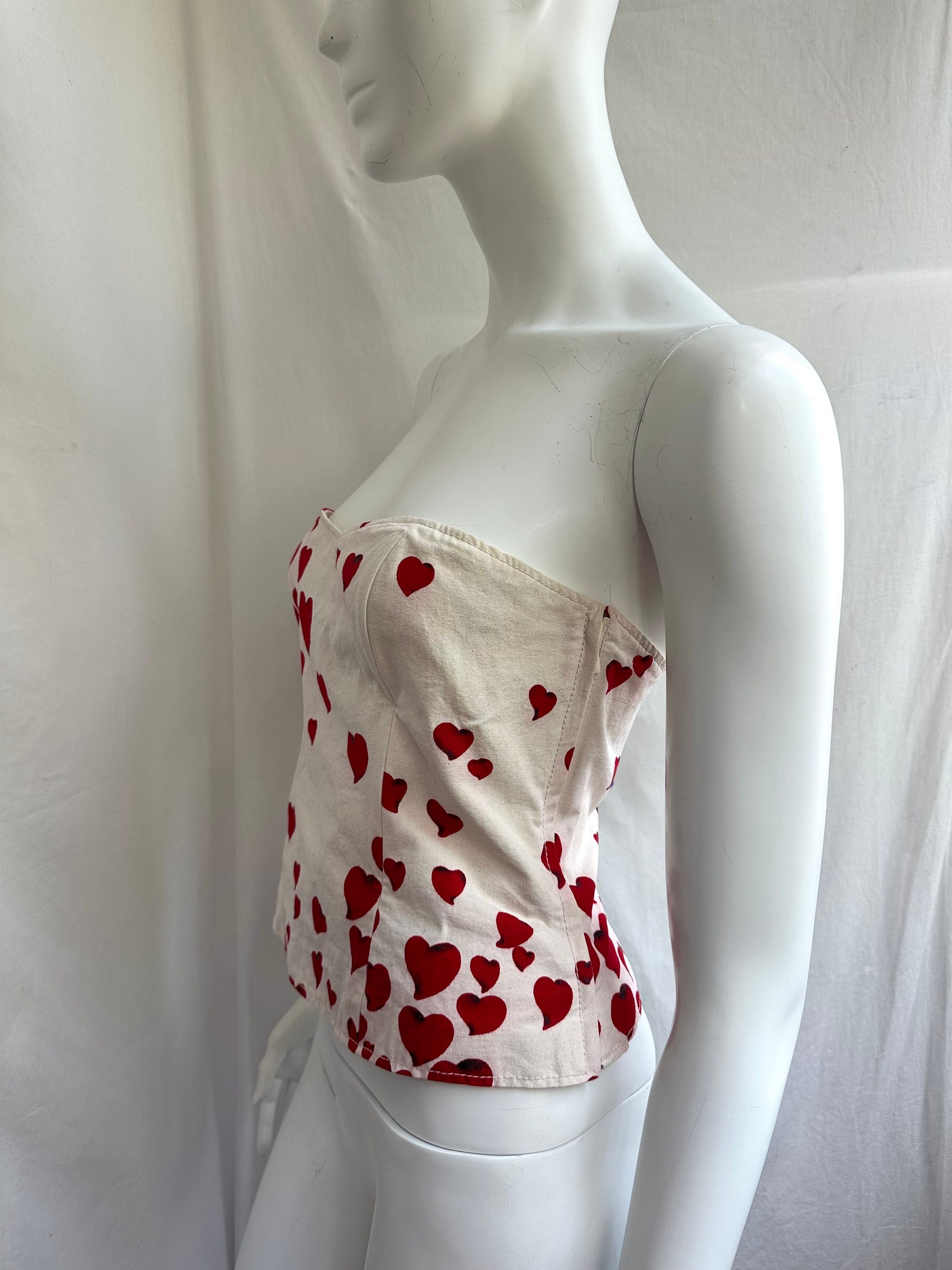 Y2k Vintage MOSCHINO Heart Print Corset. Beige and Red
