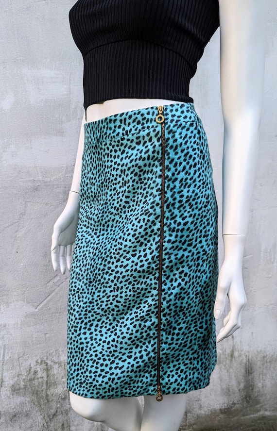 y2k vintage VERSACE animal midi skirt. blue pensi… - image 2