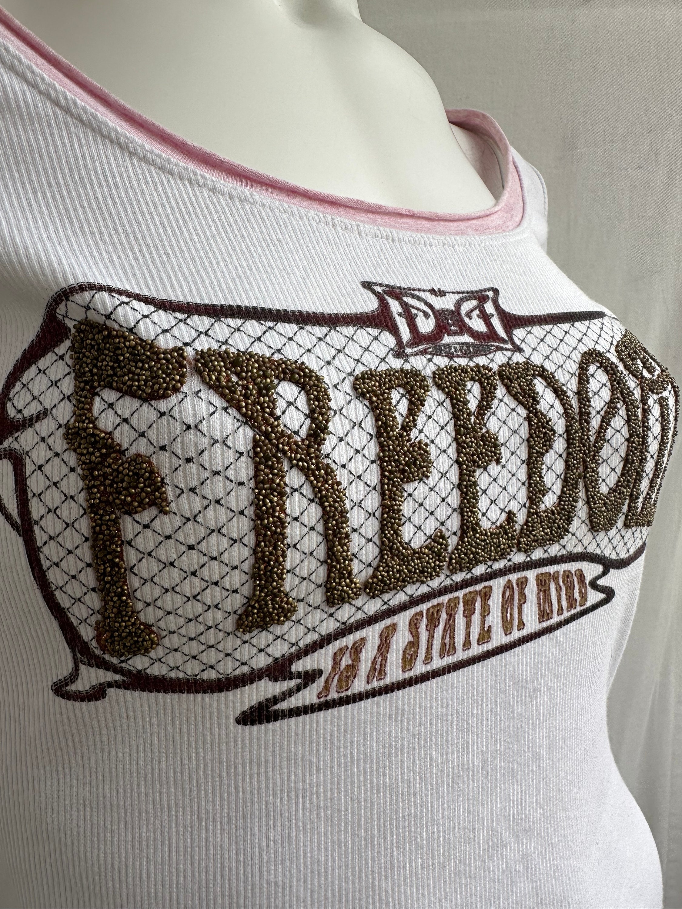 Y2k Vintage DOLCE GABBANA Ribbed Top. D&G Freedom Print T